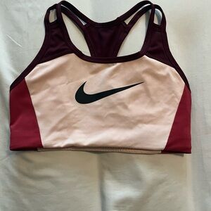 Nike Women's Pink and Burgundy Sports Bra DRI - FIT